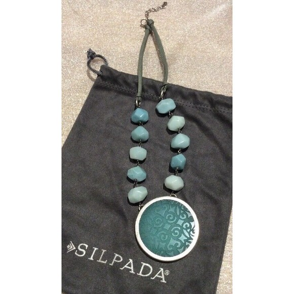 NEW~Silpada Sterling Silver Blue Quartzite Etched Pendant Necklace Retired - Picture 1 of 7